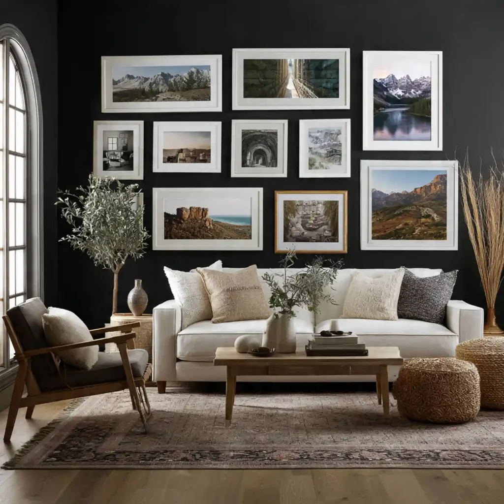 10-black accent wall living room idea