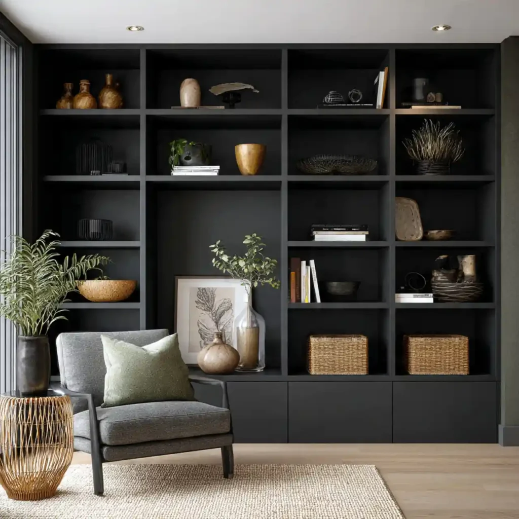 12-black accent wall living room idea