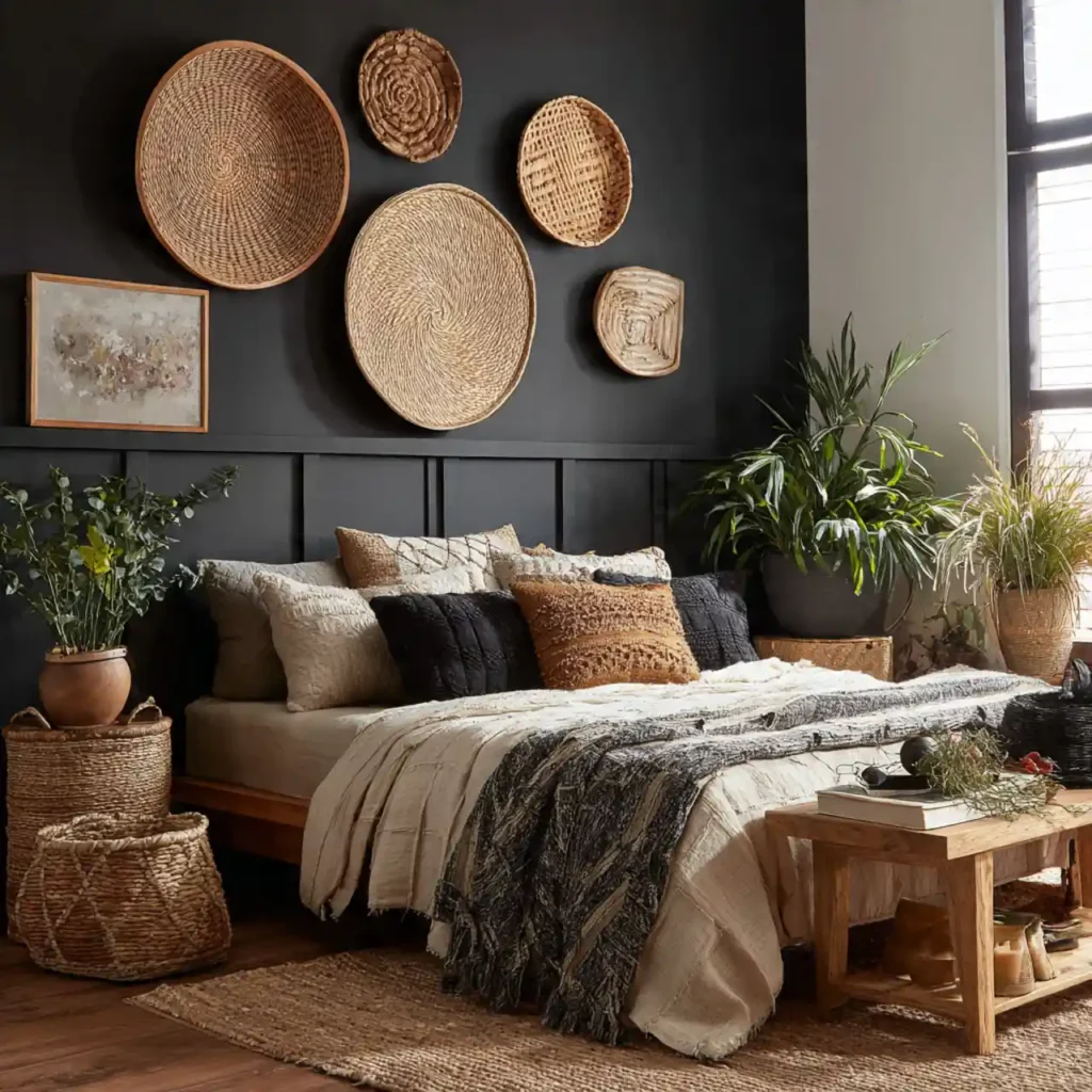 14-black accent wall living room idea
