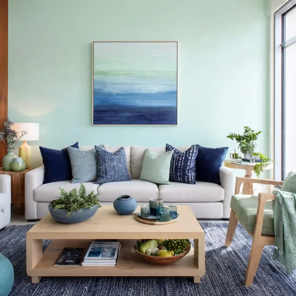 15-Blue and Green Living Room Idea