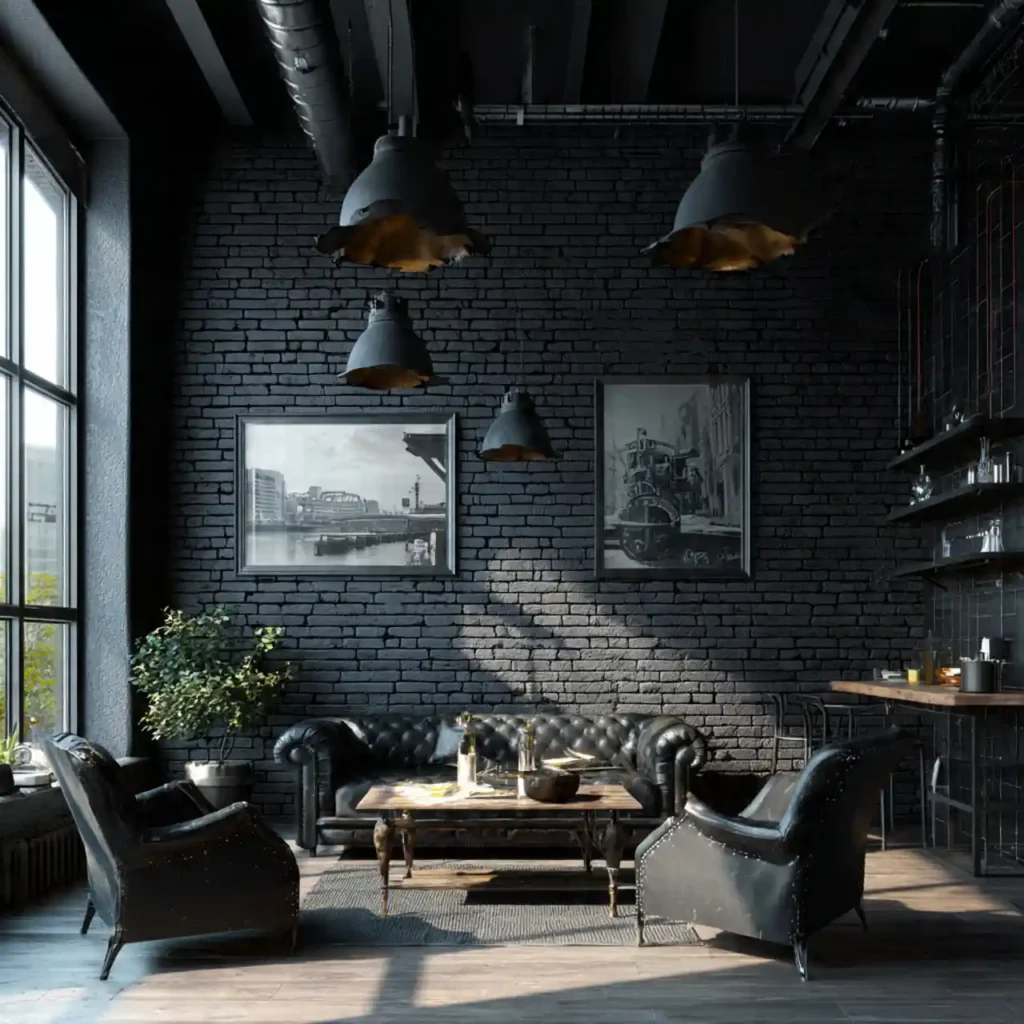 15-black accent wall living room idea