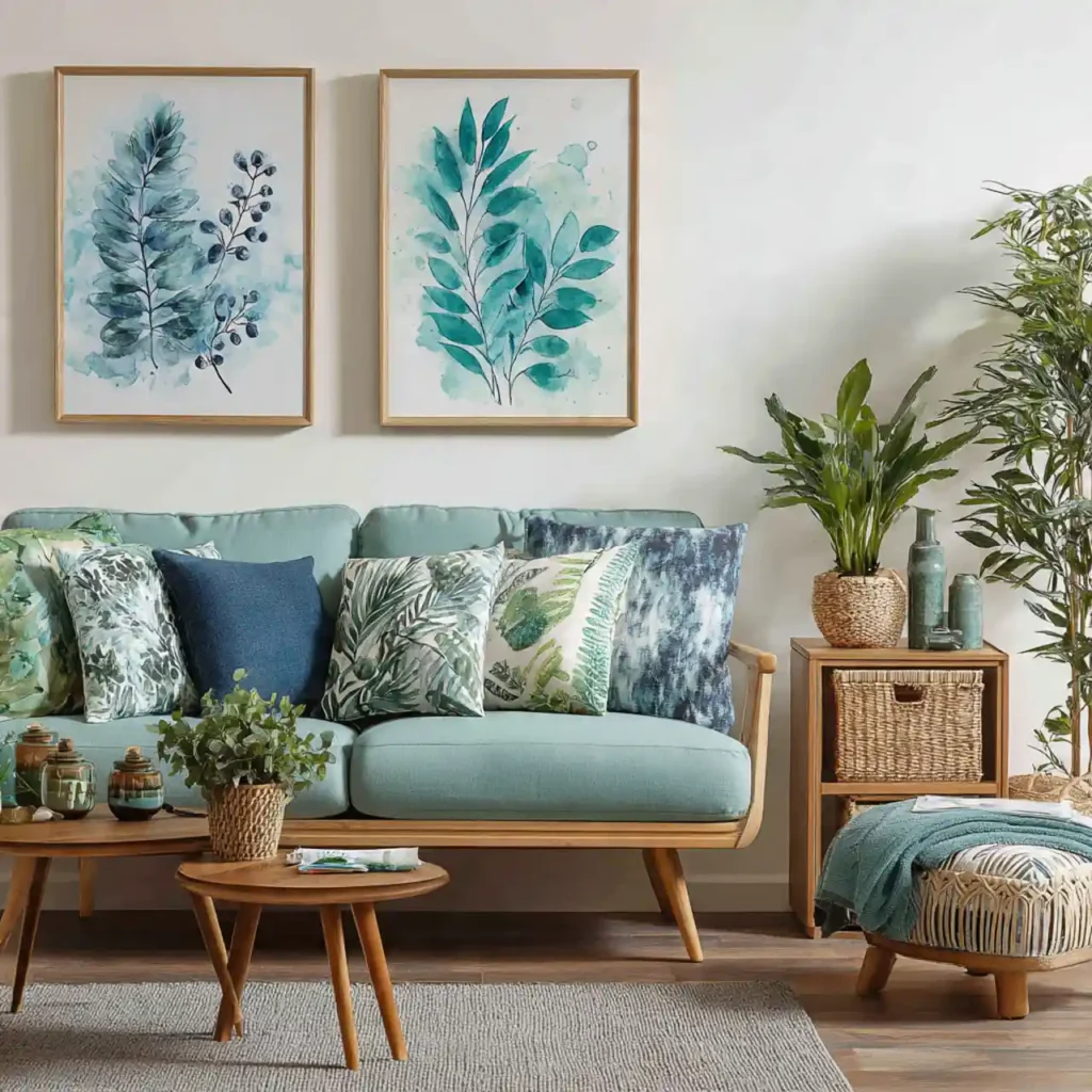 18-Blue and Green Living Room Idea