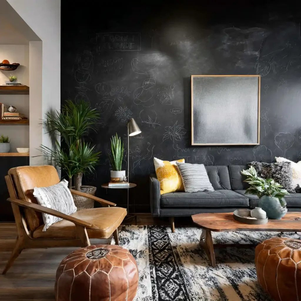19-black accent wall living room idea