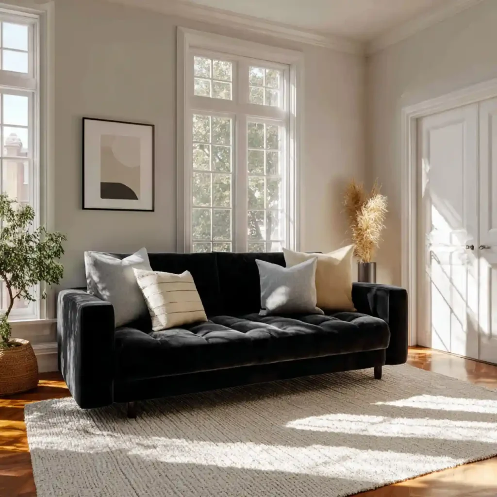 20-Black Sofa Living Room Idea