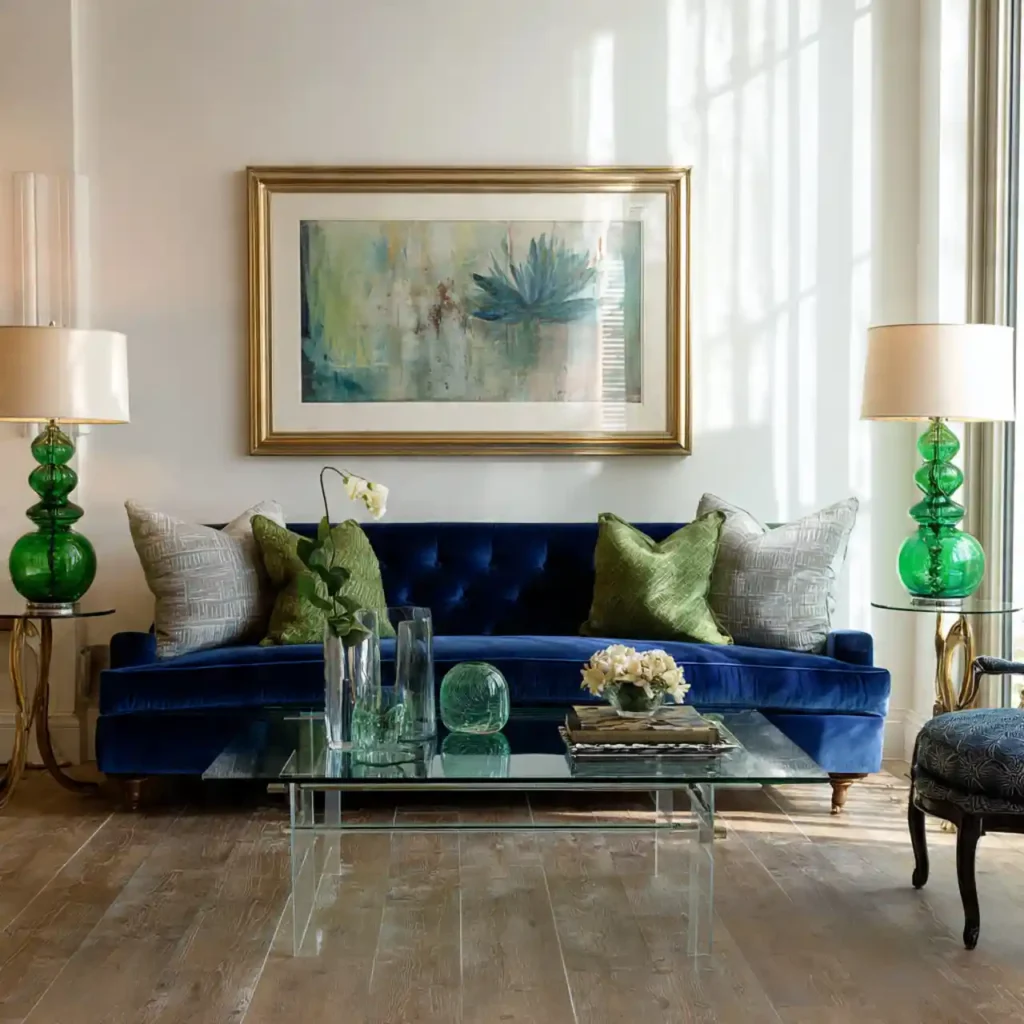 21-Blue and Green Living Room Idea
