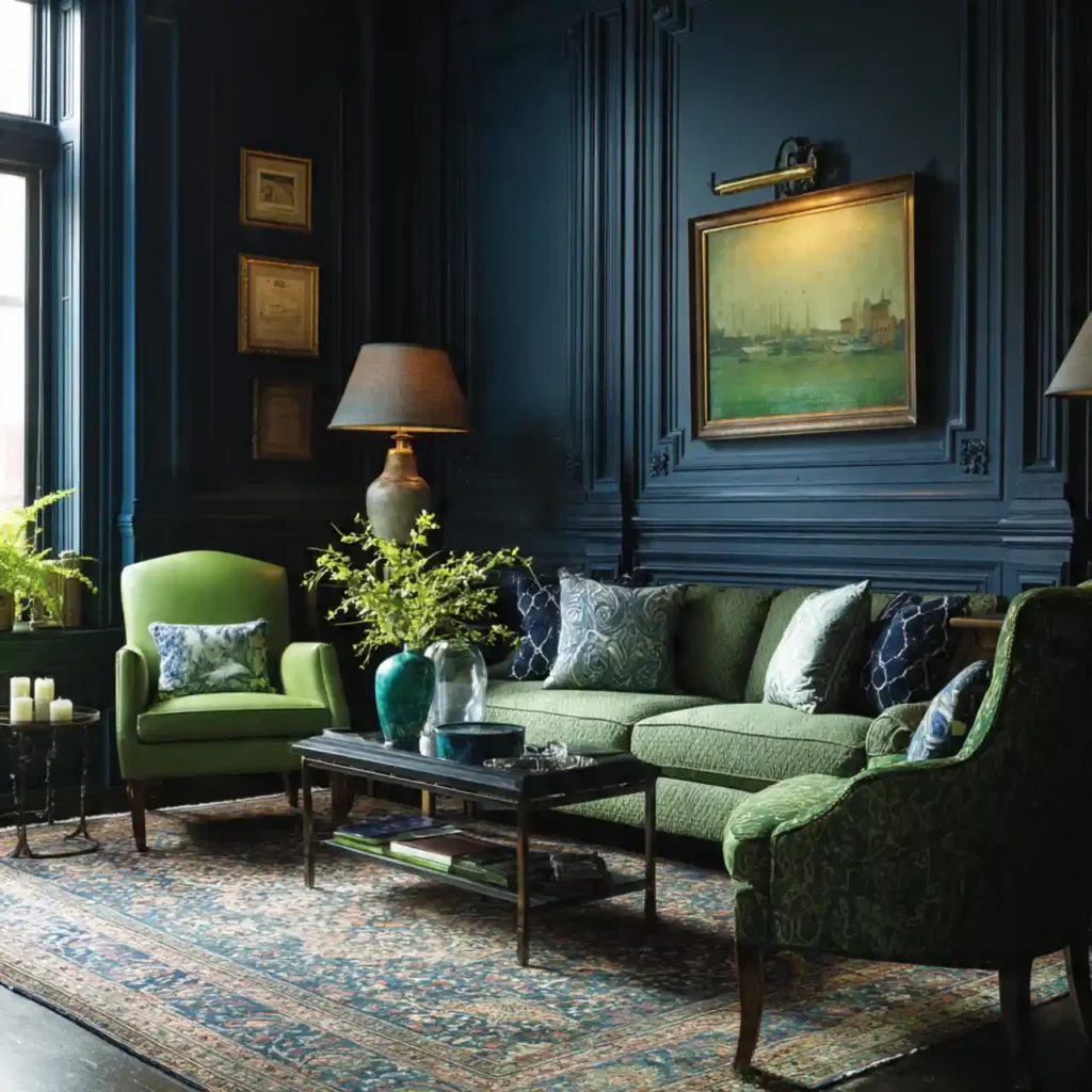 23-Blue and Green Living Room Idea