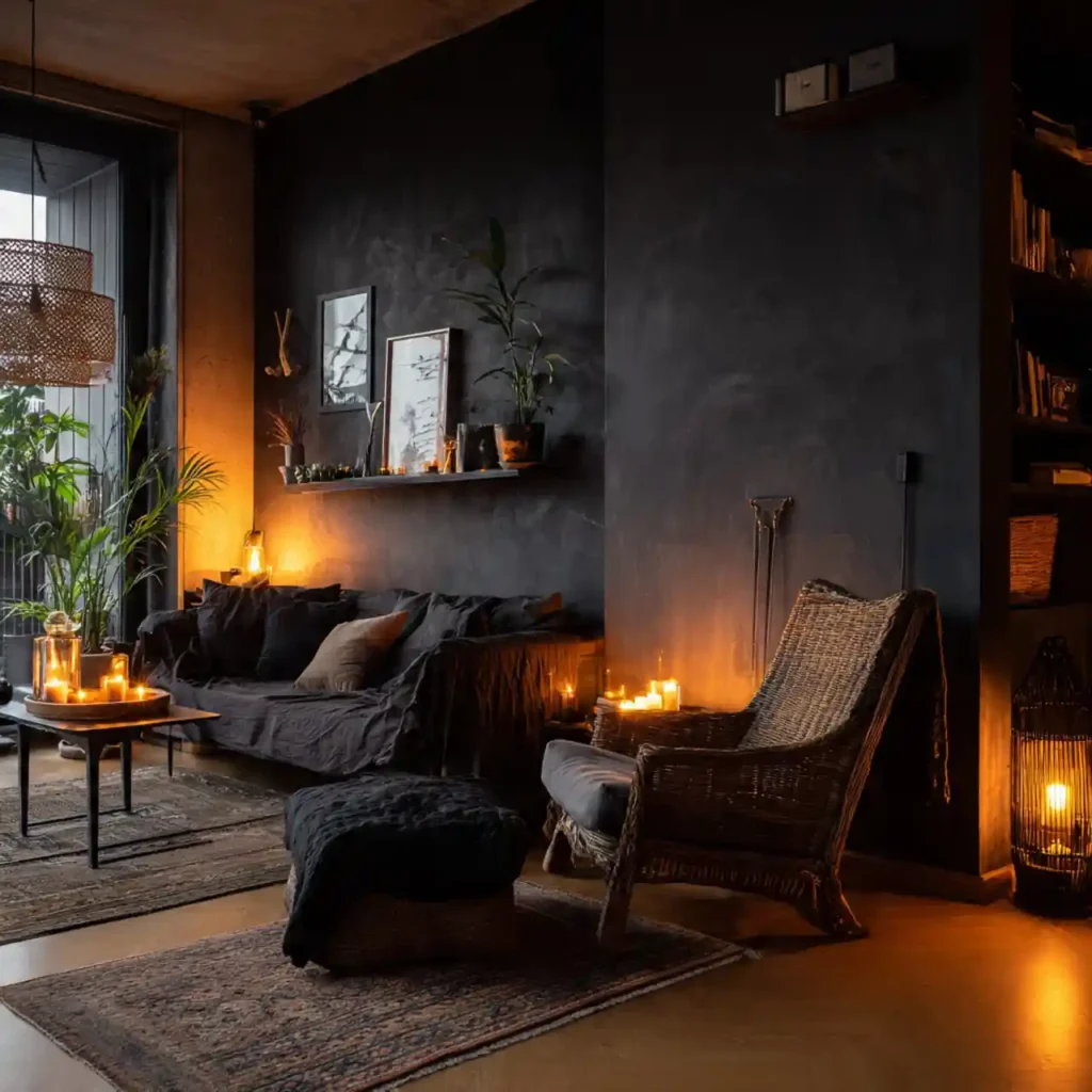 23-black accent wall living room idea