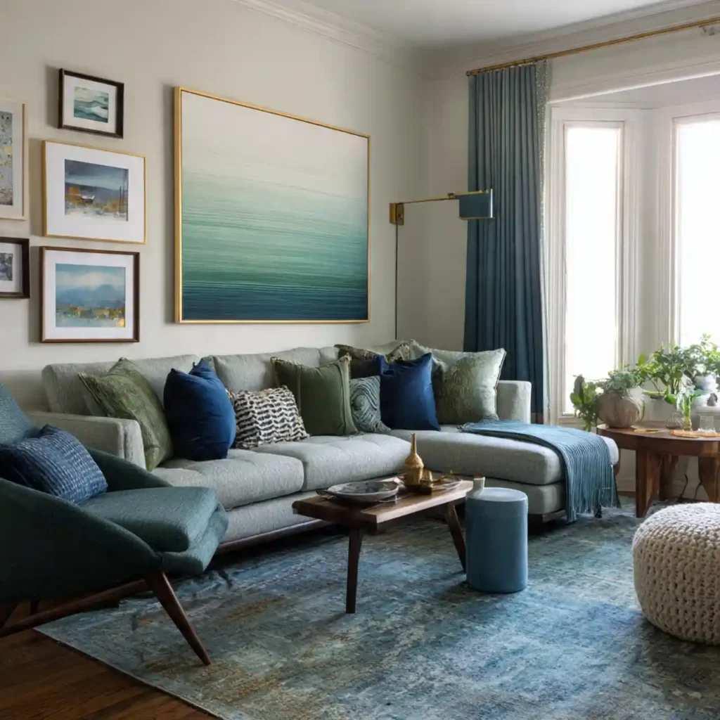 24-Blue and Green Living Room Idea