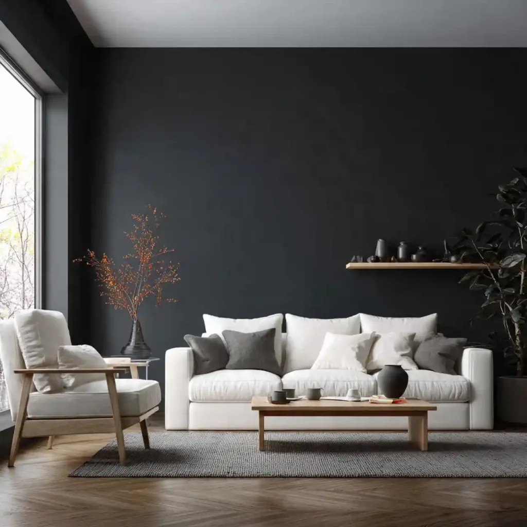 24-black accent wall living room idea