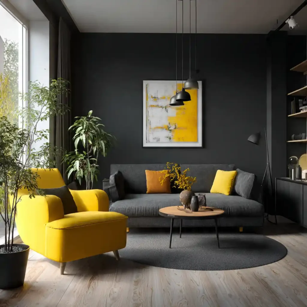 25-black accent wall living room idea