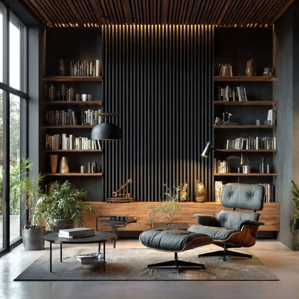 3-black accent wall living room idea