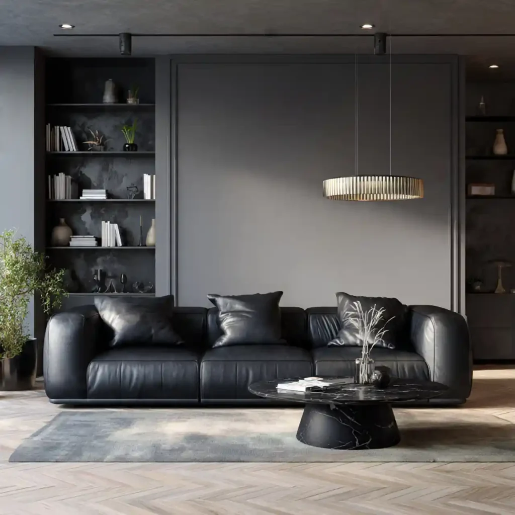 33-Black Sofa Living Room Idea