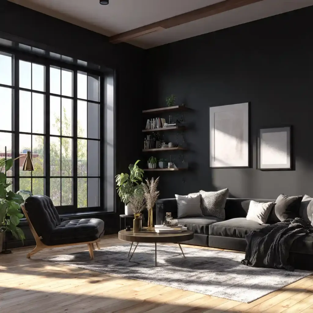 5-black accent wall living room idea
