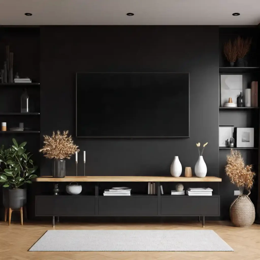 9-black accent wall living room idea
