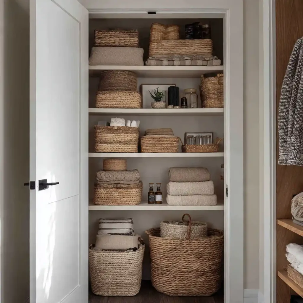 16-Hallway Linen Closet Organization Idea