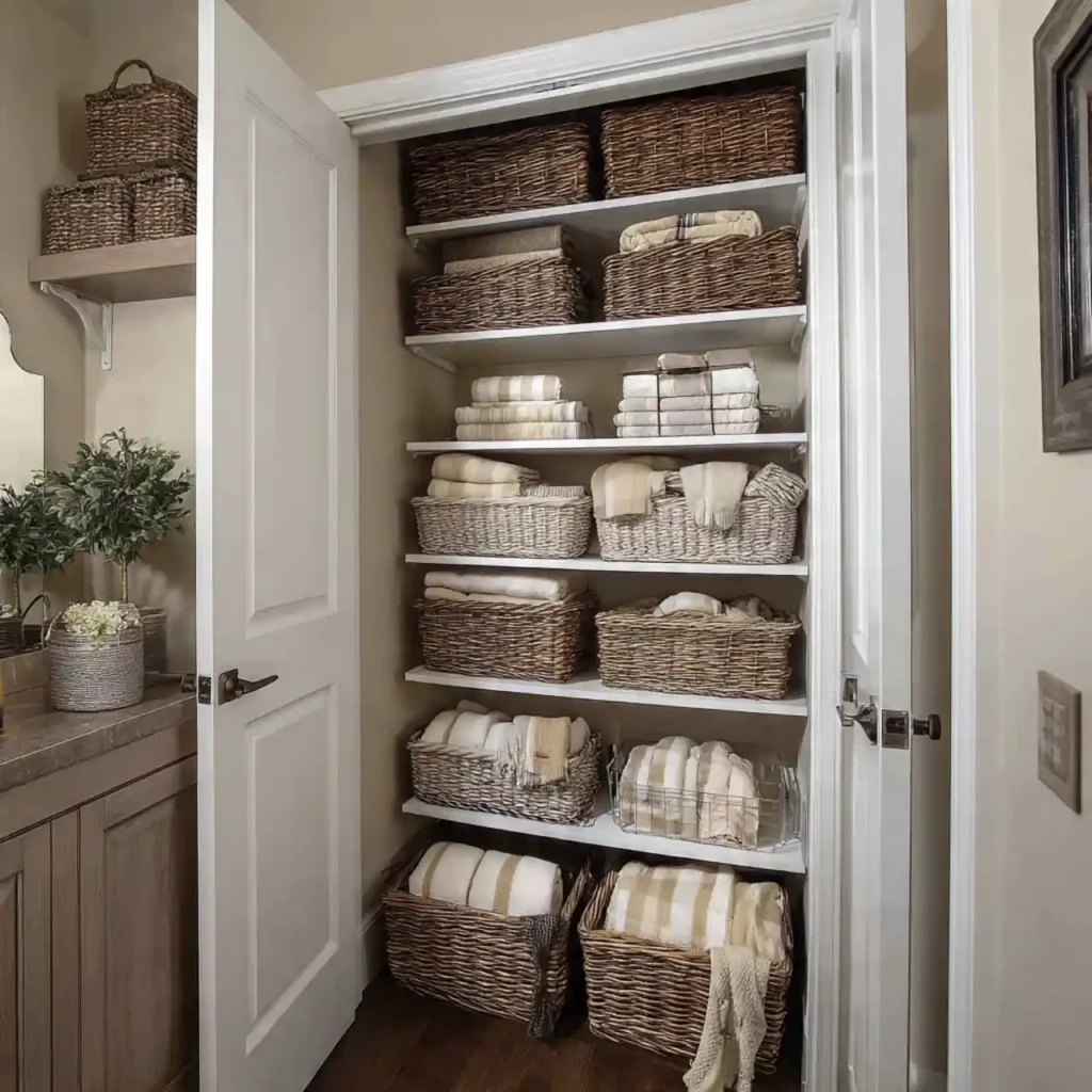 29-Hallway Linen Closet Organization Idea