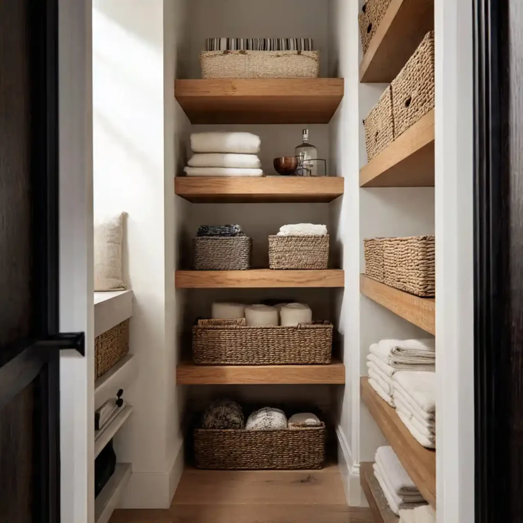 11-Narrow Linen Closet organization Idea