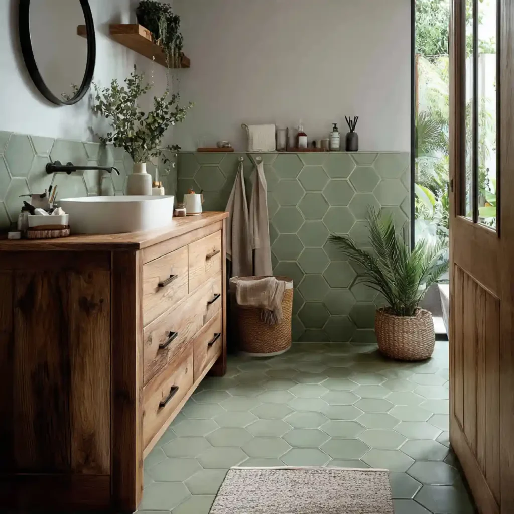 11-Green Tile Bathroom Idea