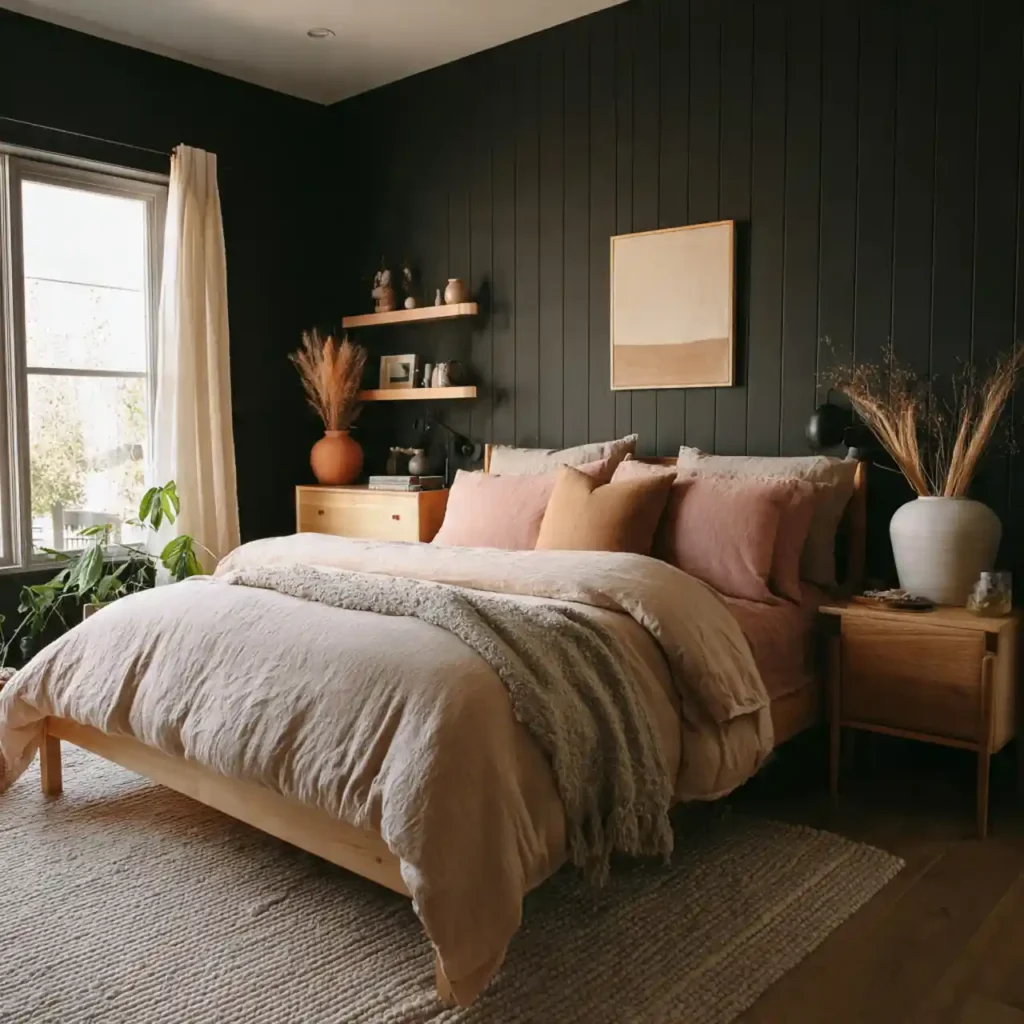 13-Black Accent Wall Bedroom Idea