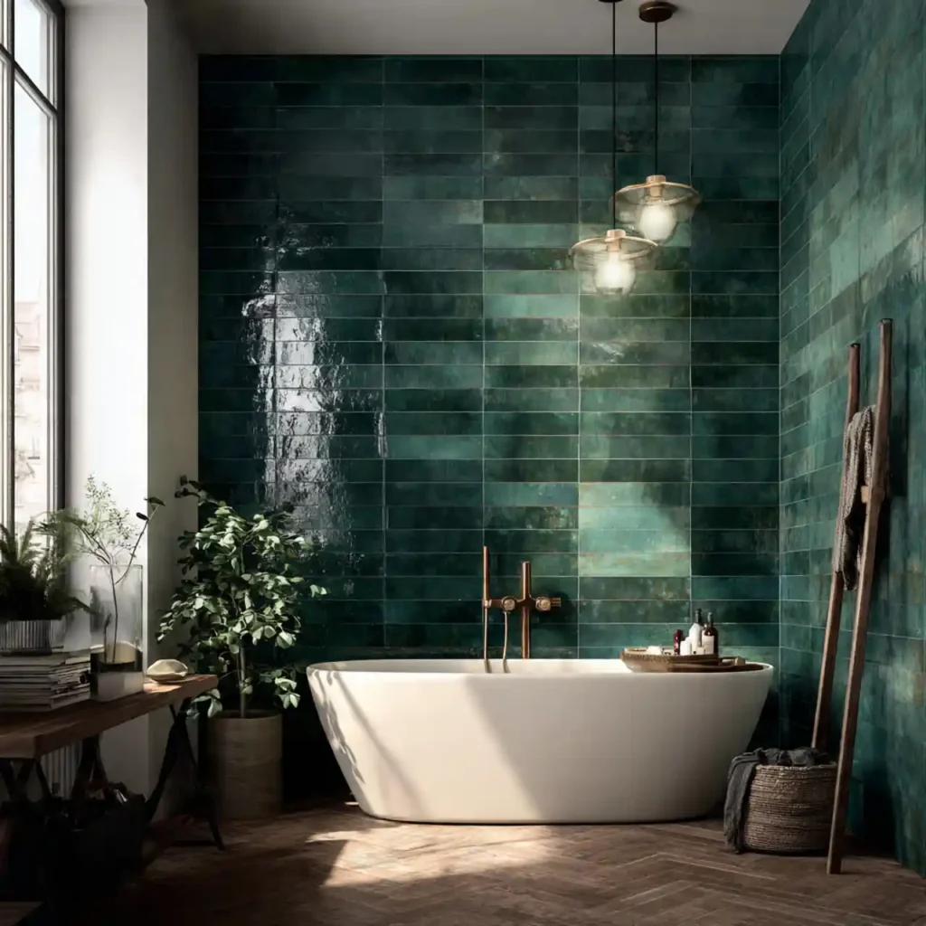 13-Green Tile Bathroom Idea
