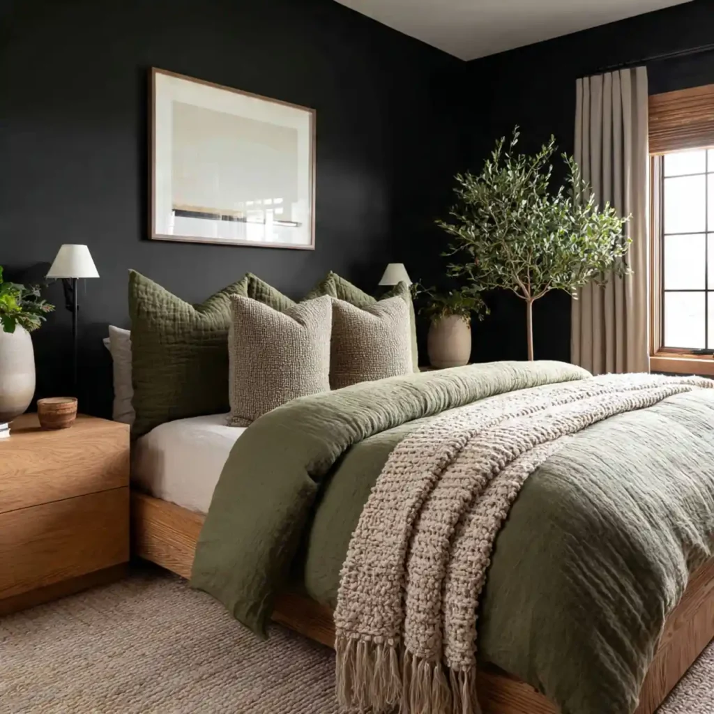 15-Black Accent Wall Bedroom Idea