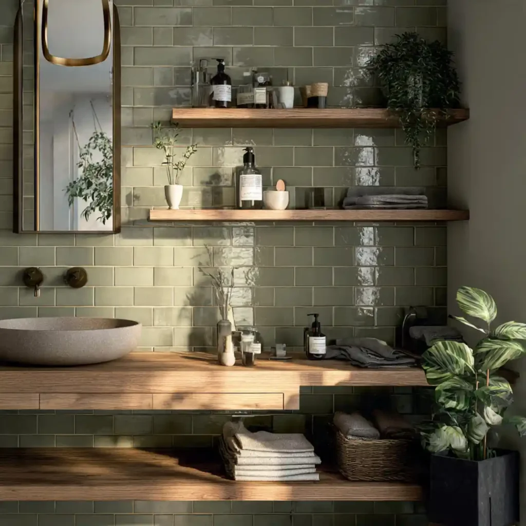 15-Green Tile Bathroom Idea