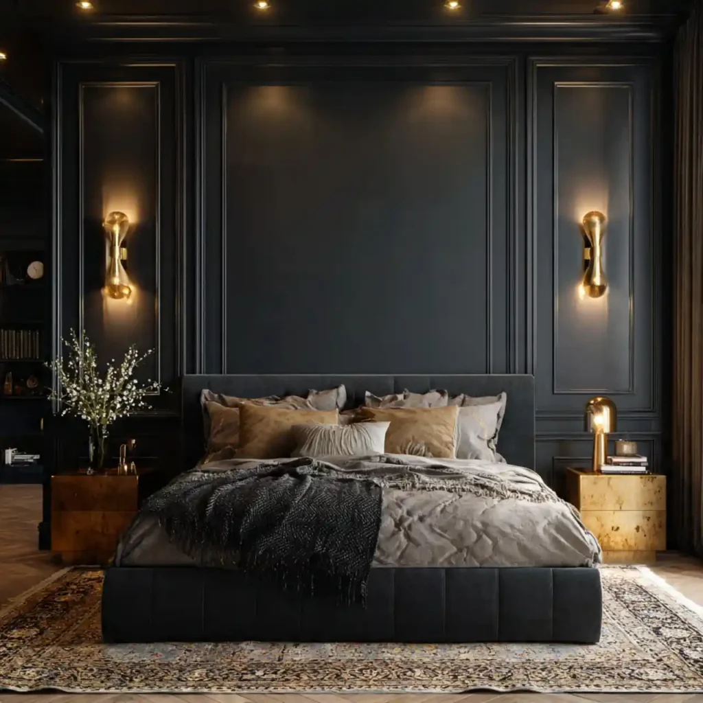 16-Black Accent Wall Bedroom Idea