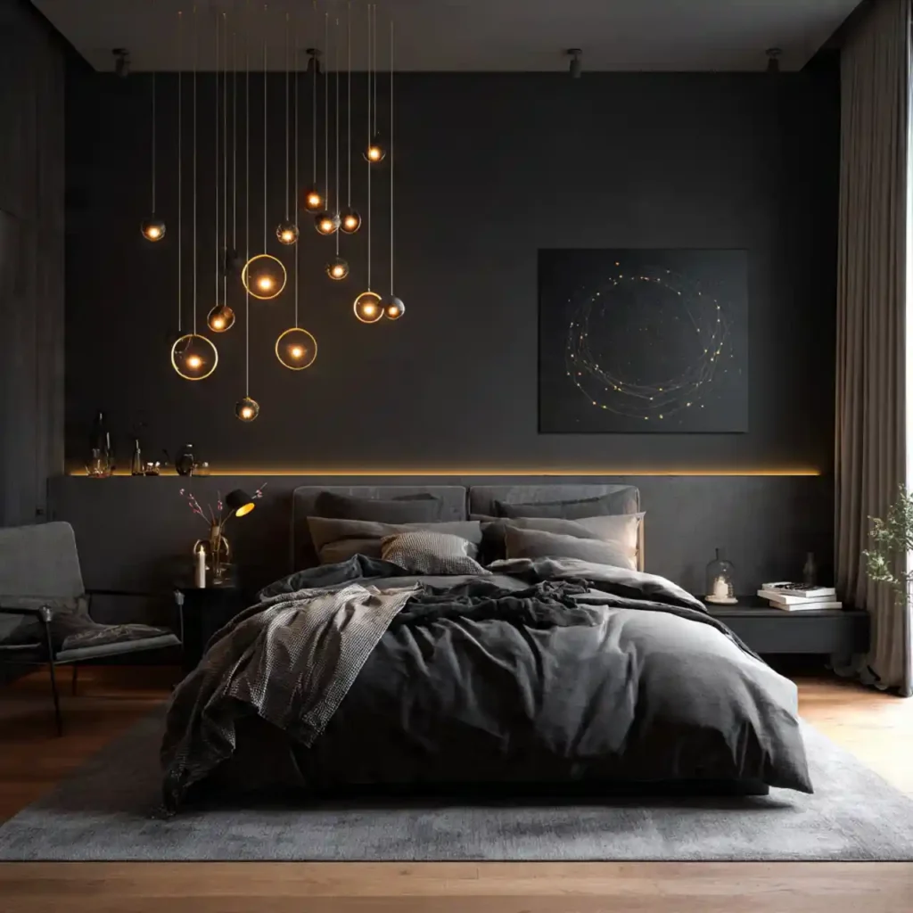 17-Black Accent Wall Bedroom Idea