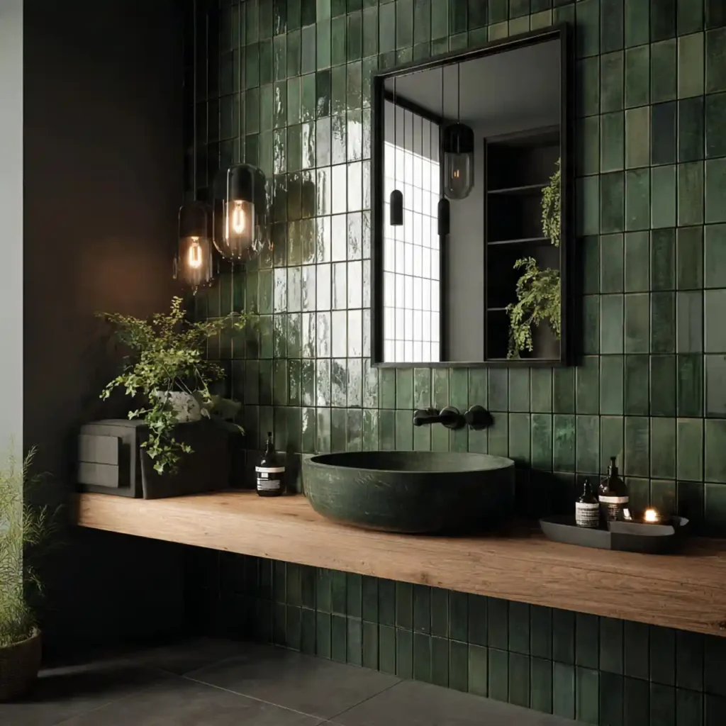 17-Green Tile Bathroom Idea