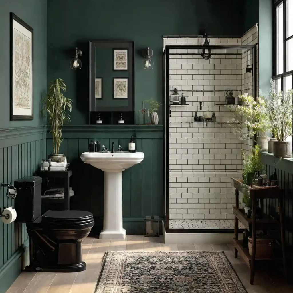 19-Dark Green Bathroom Idea