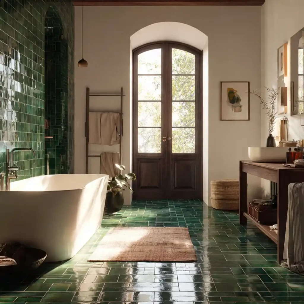 19-Green Tile Bathroom Idea
