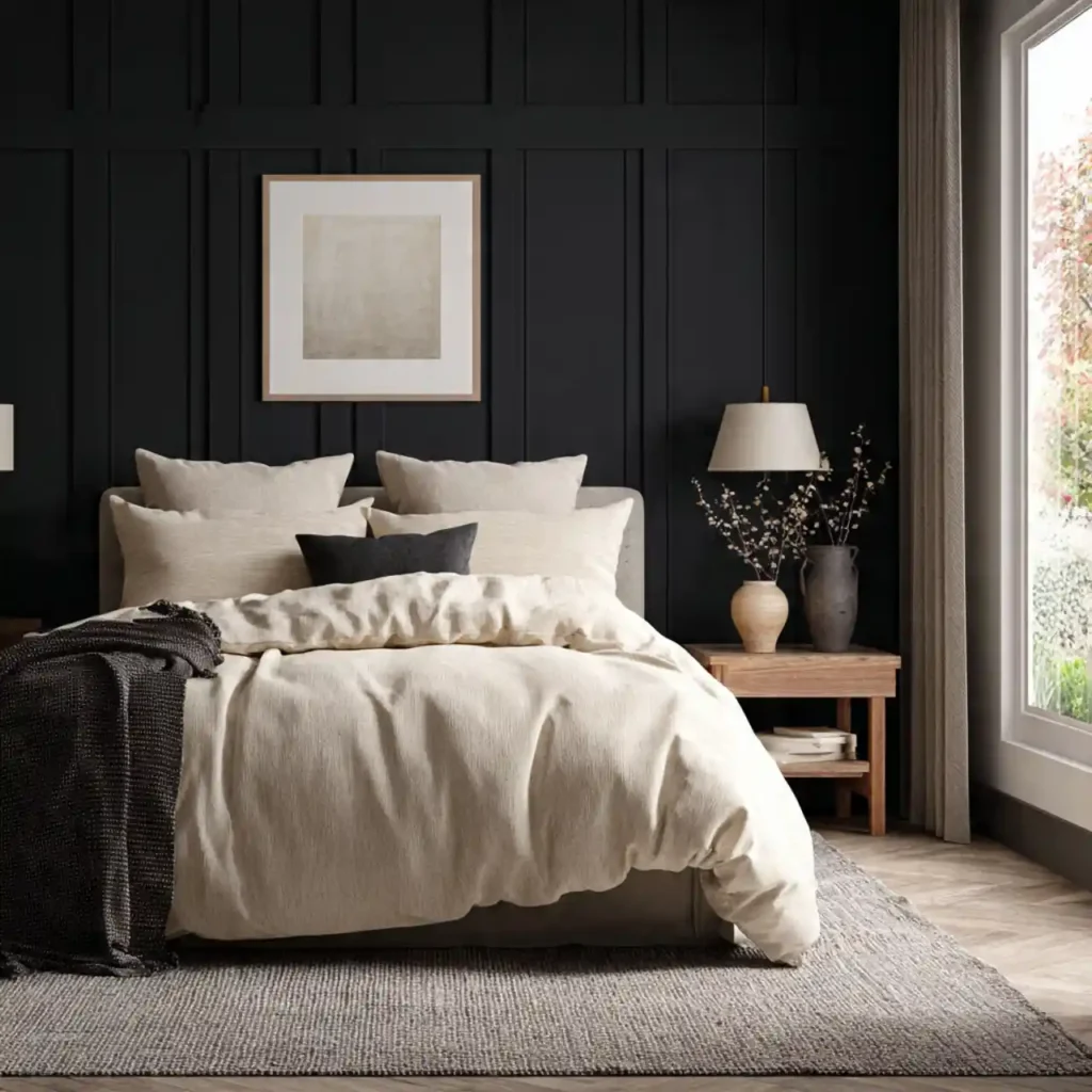 21-Black Accent Wall Bedroom Idea