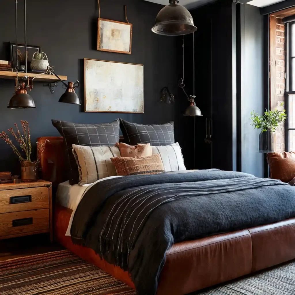 23-Black Accent Wall Bedroom Idea