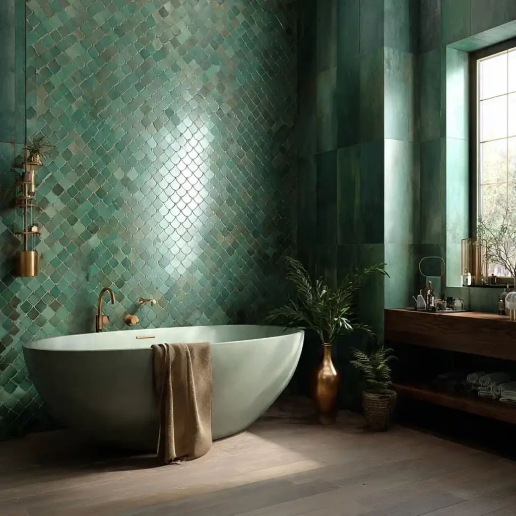 23-Green Tile Bathroom Idea