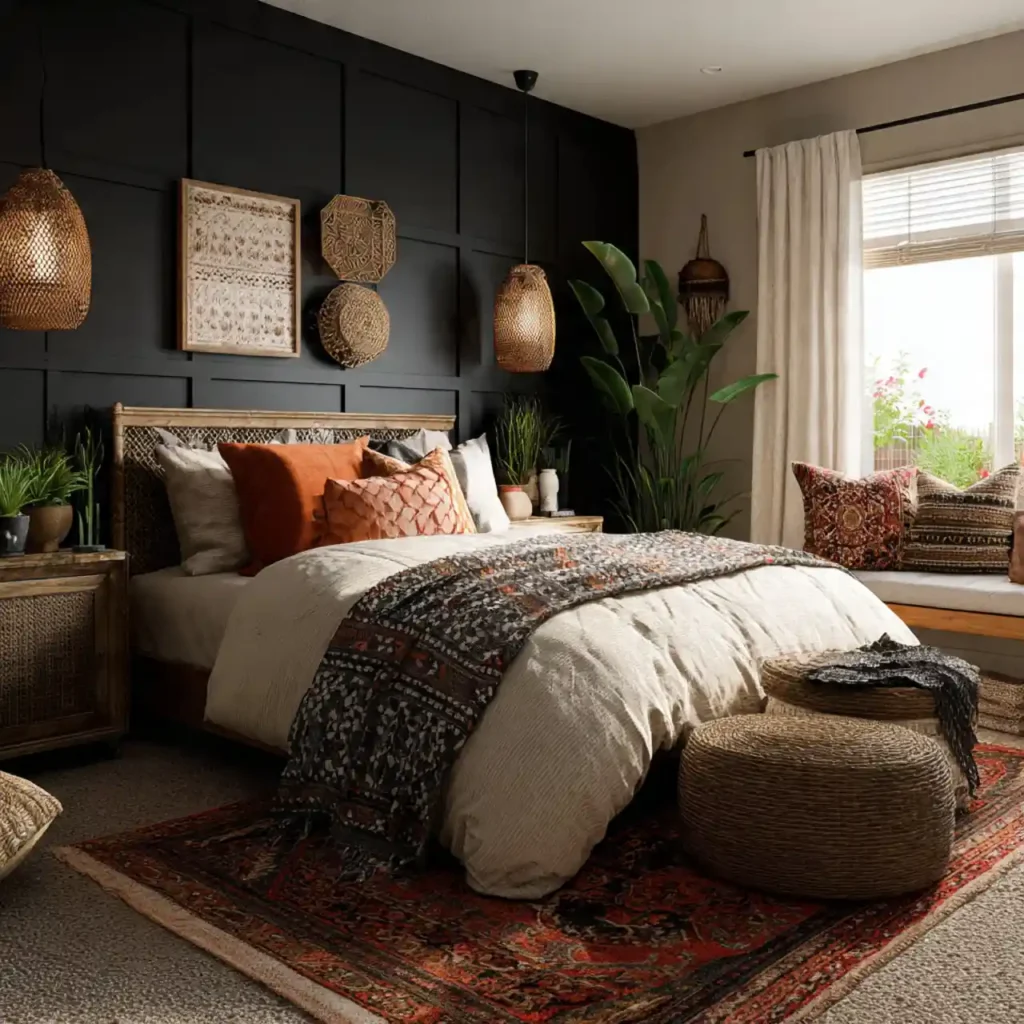 6-Black Accent Wall Bedroom Idea