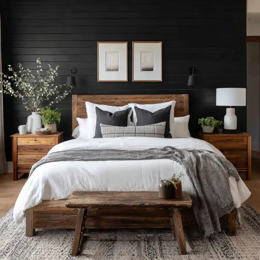 7-Black Accent Wall Bedroom Idea