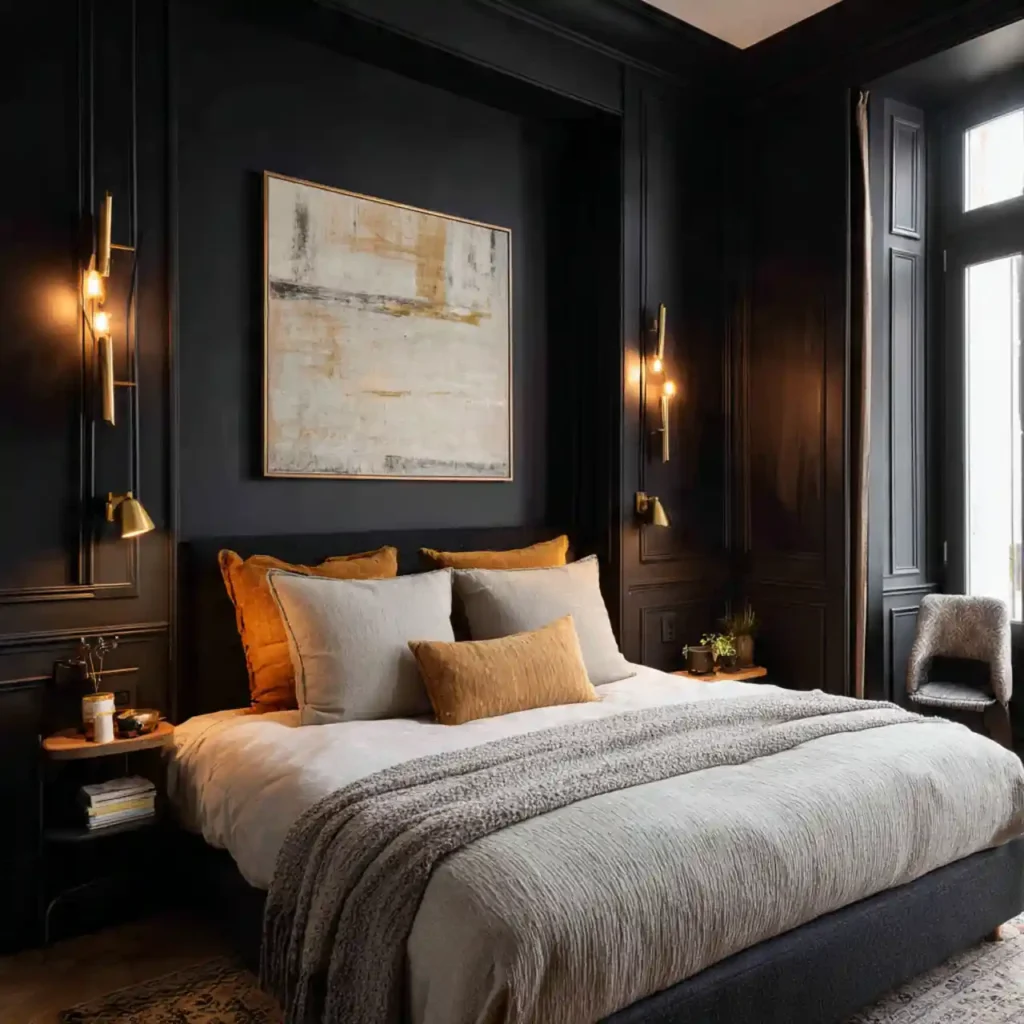 8-Black Accent Wall Bedroom Idea