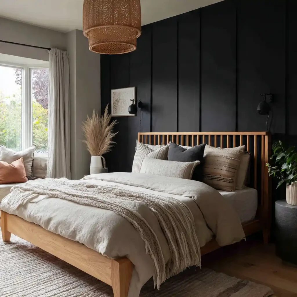 9-Black Accent Wall Bedroom Idea