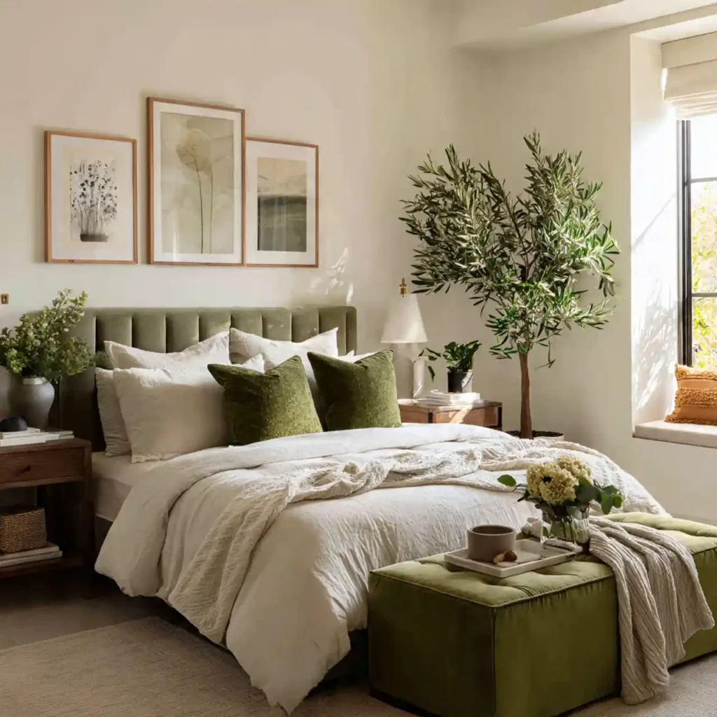 11-Olive & Dark Green Bedroom Idea