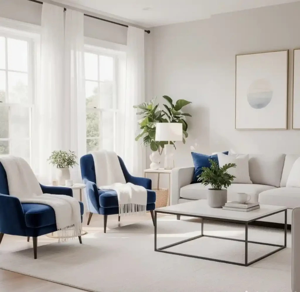 12-Blue and White Living Room Idea