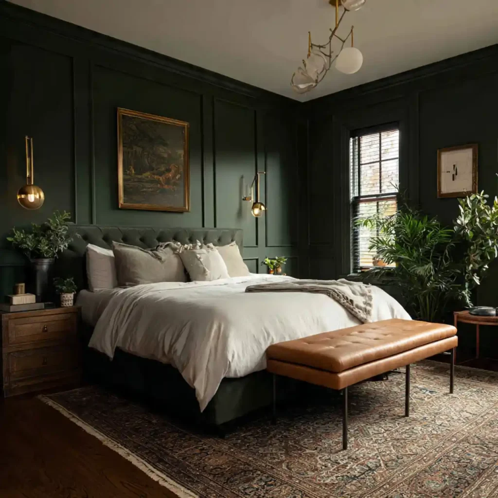 12-Olive & Dark Green Bedroom Idea