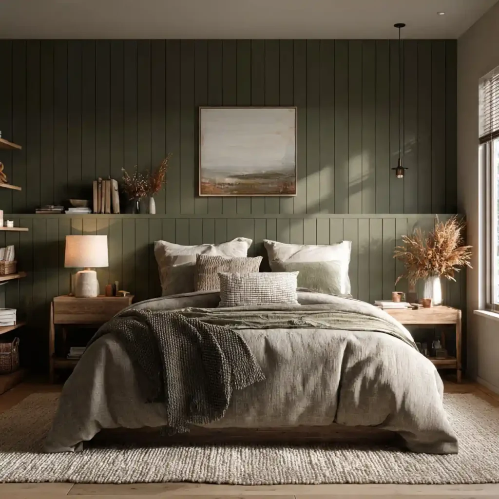 13-Olive & Dark Green Bedroom Idea