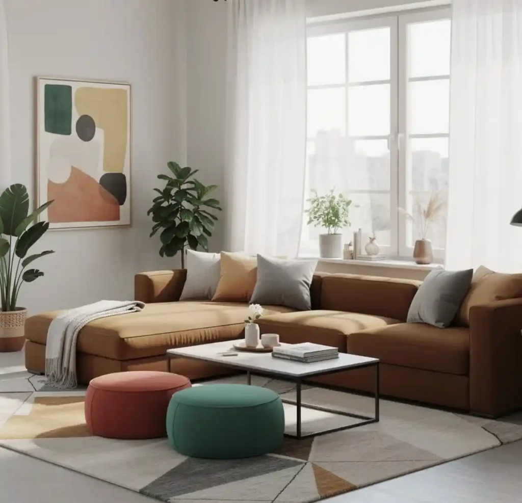 14-Brown Couch Living Room Idea