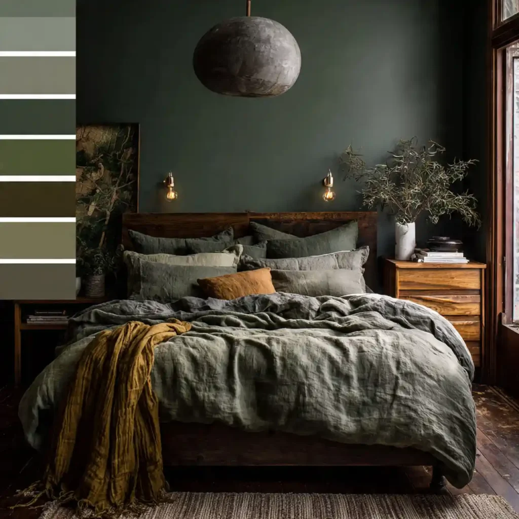14-Olive & Dark Green Bedroom Idea