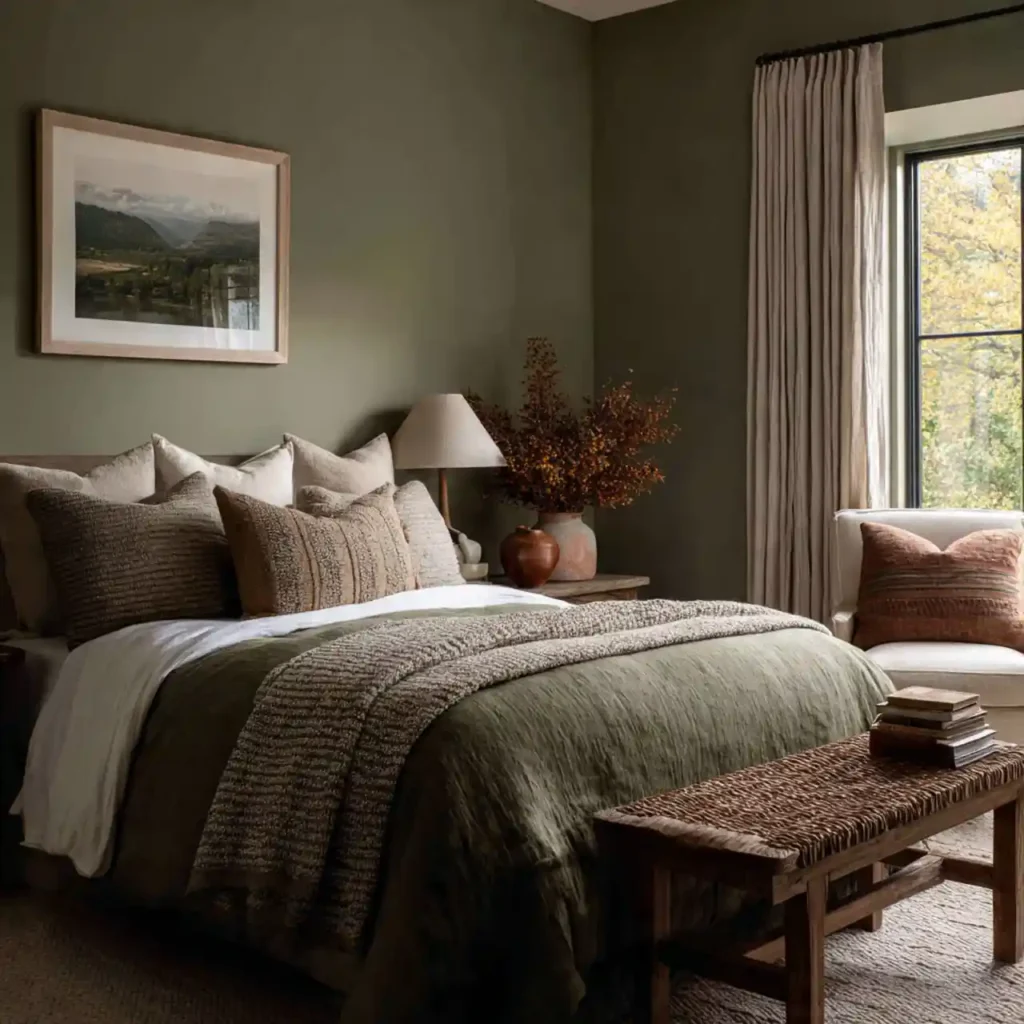 15-Olive & Dark Green Bedroom Idea