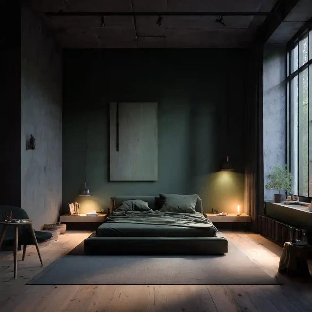 16-Olive & Dark Green Bedroom Idea