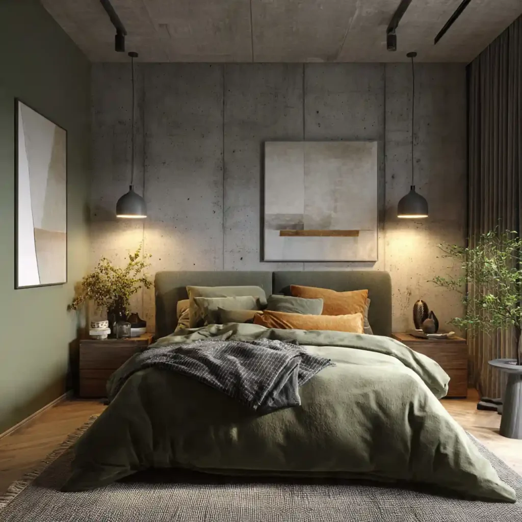 17-Olive & Dark Green Bedroom Idea