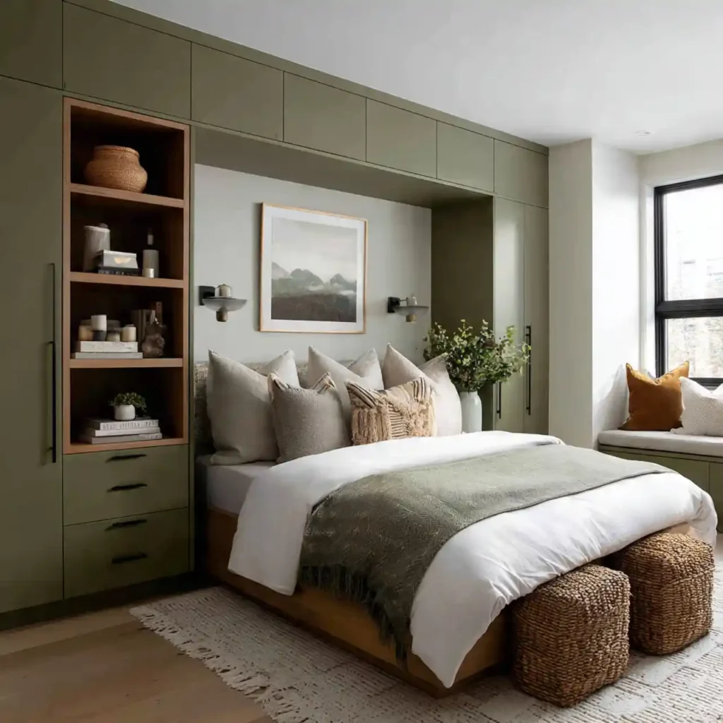 19-Olive & Dark Green Bedroom Idea