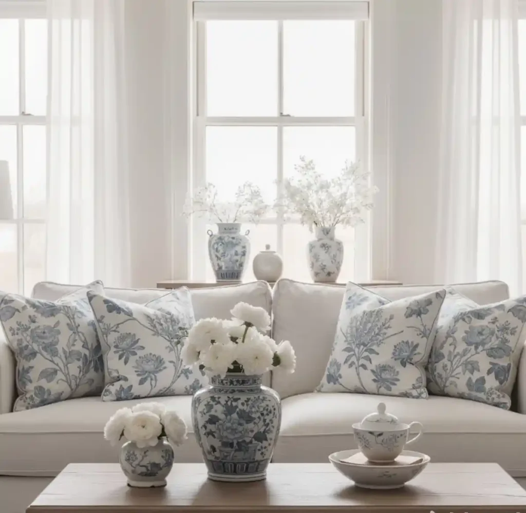 21-Blue and White Living Room Idea