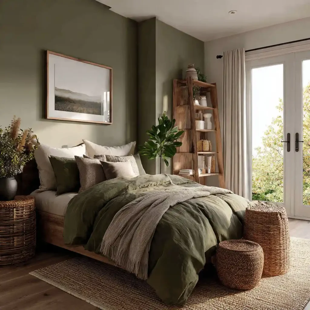 21-Olive & Dark Green Bedroom Idea